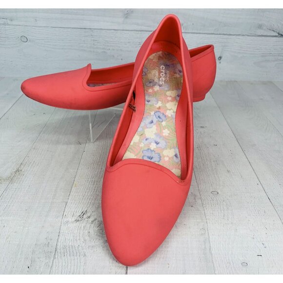 Crocs Women's Eve Flat Iconic Comfort Coral Pink Croslite Loafer Size 8 - Picture 3 of 12